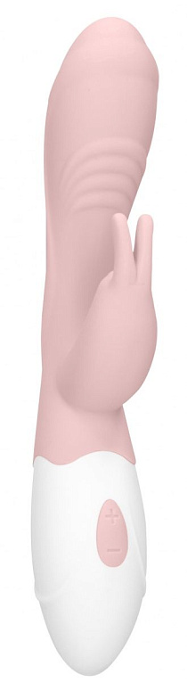Розовый вибратор Juicy Rabbit со стимулятором клитора - 19,5 см. - силикон
