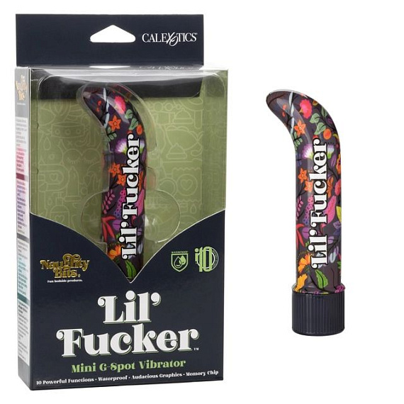 Черный мини-вибратор с цветочным принтом Lil Fucker Mini G-Spot Vibrator - 12,75 см. - анодированный пластик (ABS)