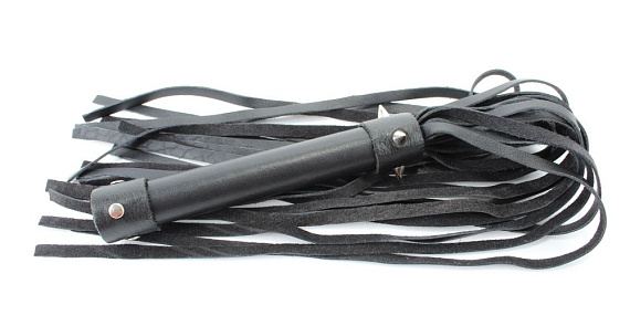 Черная плеть из натуральной кожи с проклепанной ручкой - 45 см. от Intimcat