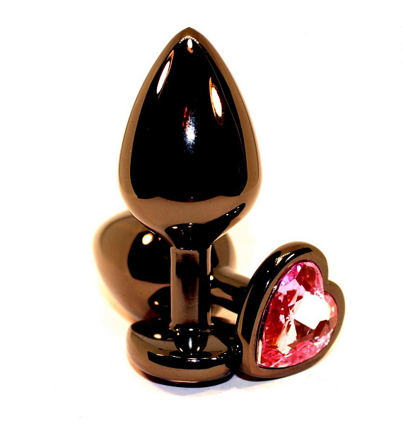Чёрная пробка с розовым сердцем-кристаллом - 7 см. - металл