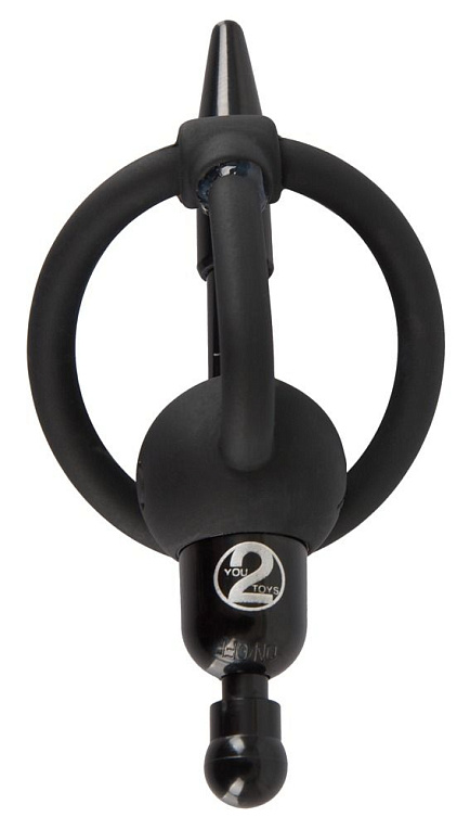 Черный силиконовый дилятор с вибрацией и кольцом PenisPlug with a Glans Ring   Vibration - силикон