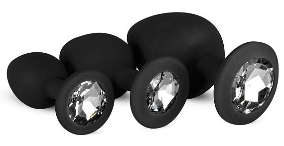 Набор из 3 черных анальных пробок со стразами Diamond Plug Set