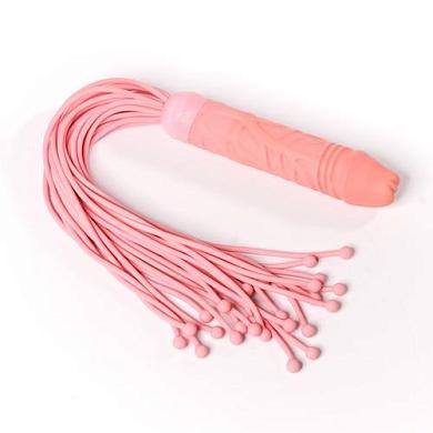 Розовая латексная плеть с ручкой-фаллосом - 55 см.