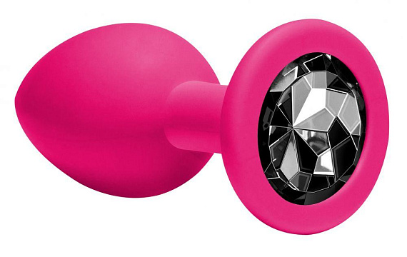 Средняя розовая анальная пробка Emotions Cutie Medium с чёрным кристаллом - 8,5 см. - силикон