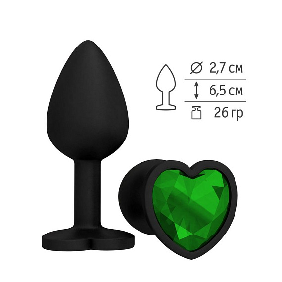 Черная силиконовая пробка с зеленым кристаллом - 7,3 см. - силикон