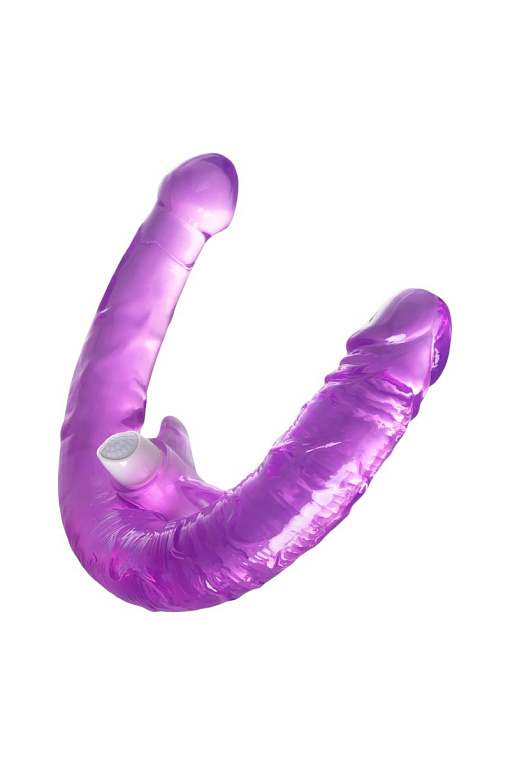 Фиолетовый двухсторонний фаллоимитатор с вибропулей - 35 см. ToyFa