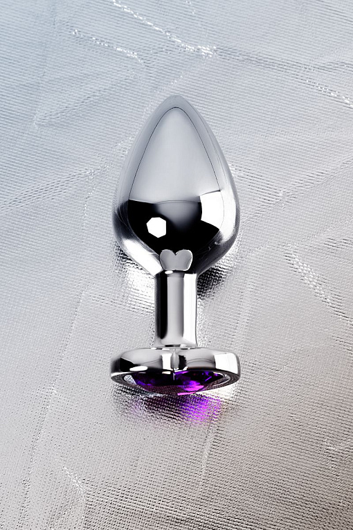 Серебристая коническая анальная пробка с фиолетовым кристаллом - 7 см. - фото 9
