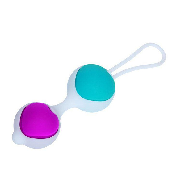 Набор из фиолетово-голубых вагинальных шариков с сердечками - силикон