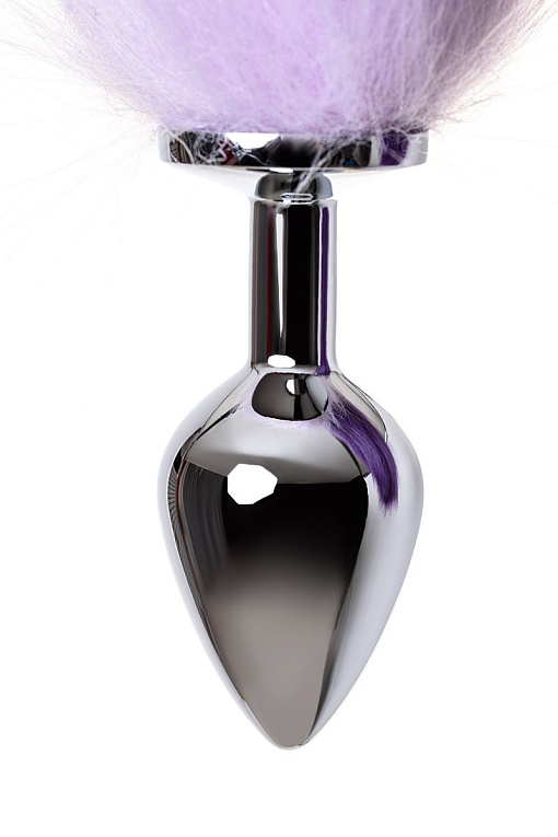Серебристая металлическая анальная втулка с фиолетово-белым хвостом - размер M - фото 8