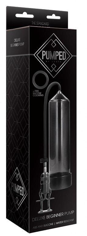 Черная вакуумная помпа для мужчин с насосом в виде поршня Deluxe Beginner Pump - анодированный пластик (ABS)