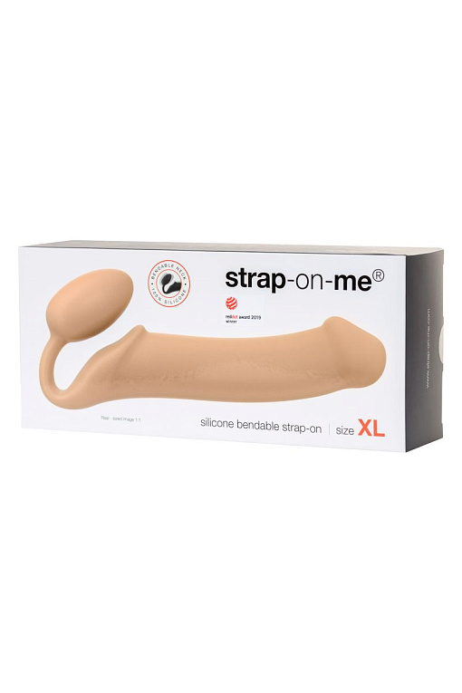 Телесный безремневой страпон Silicone Bendable Strap-On XL - фото 7