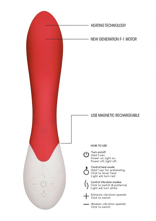 Красный вибратор G Spice с функцией нагрева - 20,8 см. от Intimcat
