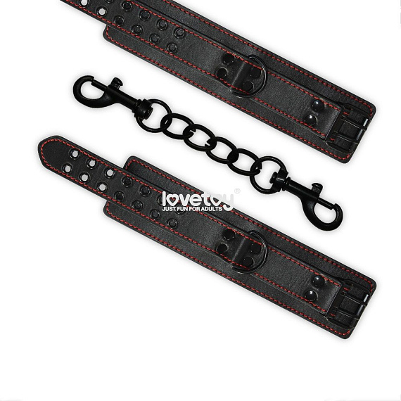 Черные наручники Bondage Fetish Pleasure Handcuffs с контрастной строчкой от Intimcat