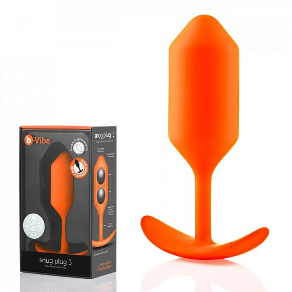 Оранжевая пробка для ношения B-vibe Snug Plug 3 - 12,7 см. - силикон