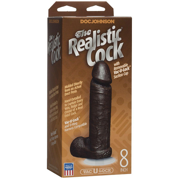 Коричневый фаллоимитатор The Realistic Cock 8” with Removable Vac-U-Lock Suction Cup - 20,57 см. - поливинилхлорид (ПВХ, PVC)