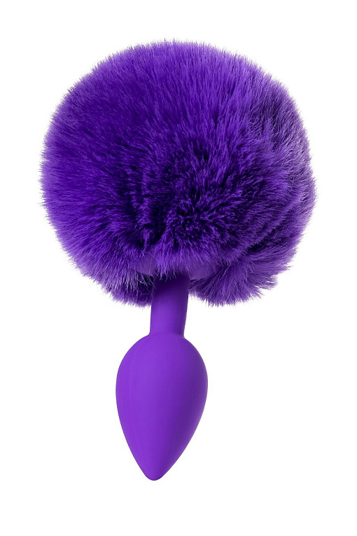 Фиолетовая анальная втулка Sweet bunny с фиолетовым пушистым хвостиком - силикон, мех искусственный