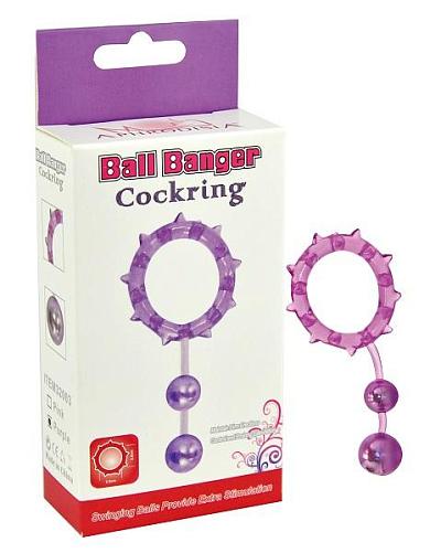 Розовое эрекционное кольцо  Ball Banger Cock Ring с 2 утяжеляющими шариками