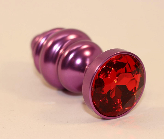 Фиолетовая фигурная пробка с красным кристаллом - 7,3 см. - металл
