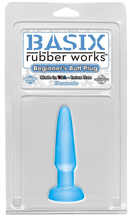 Голубая анальная пробка Beginners Butt Plug - 10,9 см. - поливинилхлорид (ПВХ, PVC)