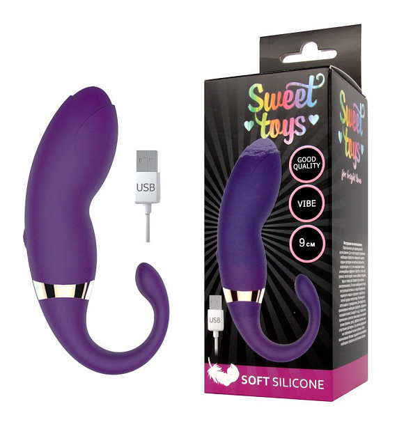 Фиолетовый изогнутый вибромассажер Sweet Toys - силикон