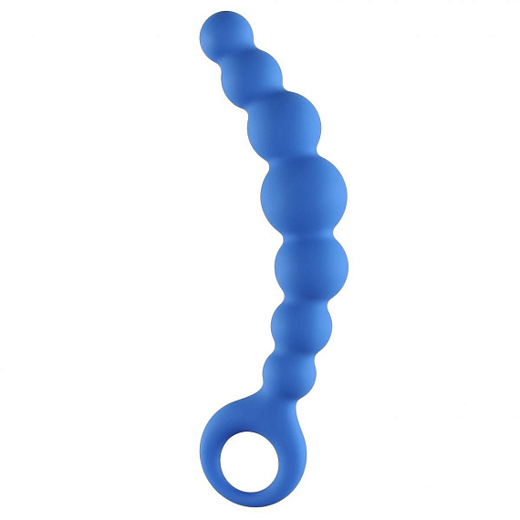 Синяя упругая анальная цепочка Flexible Wand - 18 см. - силикон