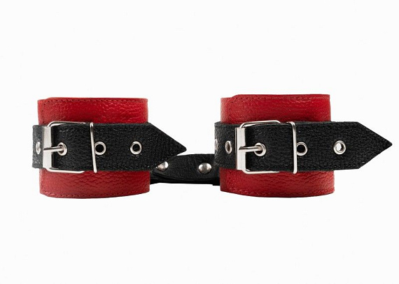 Красно-черные наручники с фиксацией на двух карабинах БДСМ Арсенал