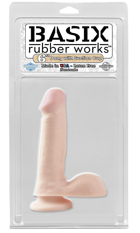 Фаллоимитатор на присоске Basix Rubber Works 6  Dong with Suction Cup - 17,1 см. - поливинилхлорид (ПВХ, PVC)