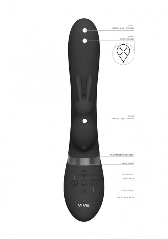 Черный вибромассажер-кролик Taka - 21,3 см. от Intimcat