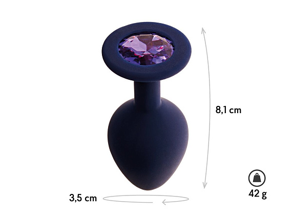 Черничная анальная пробка с фиолетовым кристаллом Gamma M - 8,1 см. - силикон