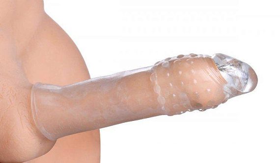 Удлиняющая насадкаThick Stick Clear Textured Penis Extender - 17,8 см. - Термопластичная резина (TPR)