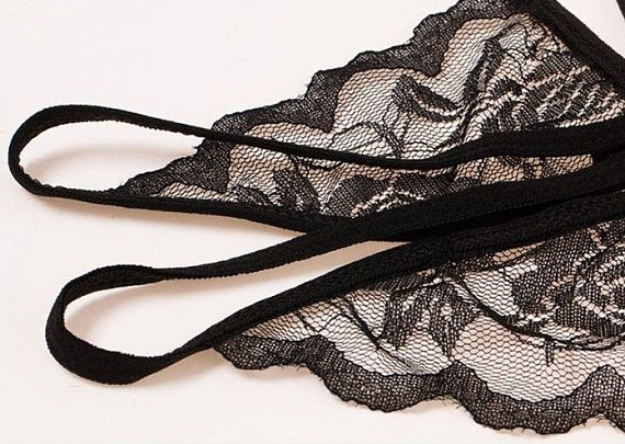 Черный эротический набор кружевного белья с бантиками - фото 9