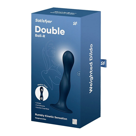 Темно-синий фаллоимитатор Double Ball-R - 17,8 см. Satisfyer