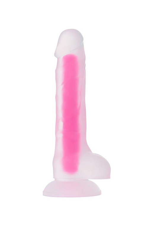Прозрачно-розовый, светящийся в темноте фаллоимитатор - 18,5 см. от Intimcat