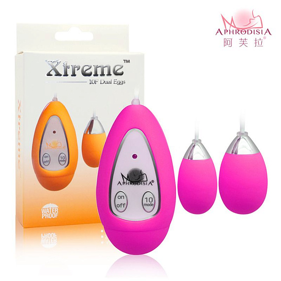 Розовые виброяйца Xtreme 10F Dual Eggs - анодированный пластик (ABS)