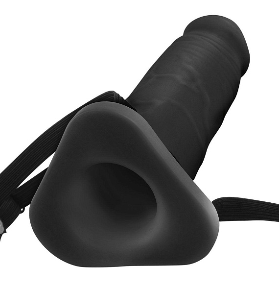 Черная насадка-страпон-удлинитель с ремешками для крепления - 25 см. - силикон