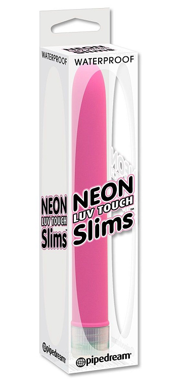 Тонкий розовый классический вибратор Neon Luv Touch Slims - 14,6 см. - анодированный пластик (ABS)