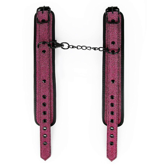 Розово-черные наручники на застежках - искусственная кожа