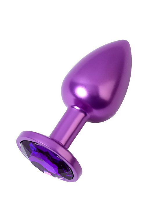 Фиолетовый анальный плаг с кристаллом фиолетового цвета - 7,2 см. - металл