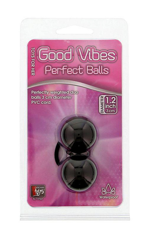 Чёрные вагинальные шарики на мягкой сцепке GOOD VIBES PERFECT BALLS - поливинилхлорид (ПВХ, PVC)