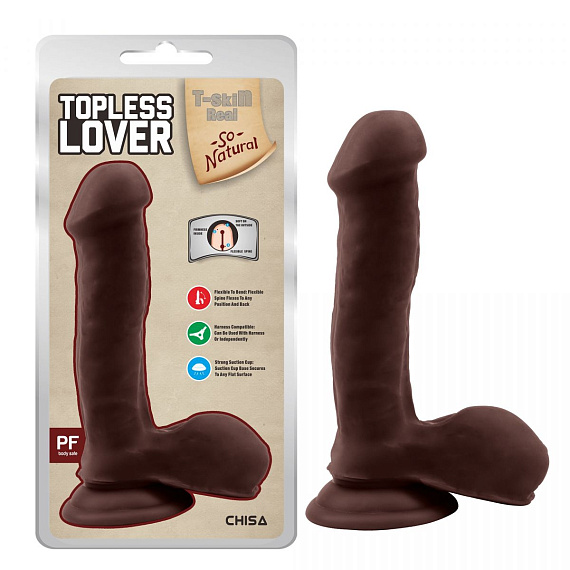Коричневый фаллоимитатор на присоске Topless Lover - 19,2 см. - термопластичный эластомер (TPE)