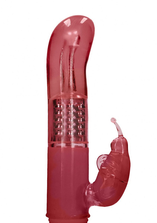 Красный вибратор-кролик Rotating Butterfly - 22,8 см. - термопластичная резина (TPR)