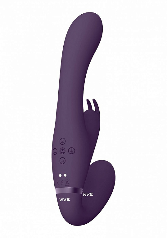 Фиолетовый безремневой вибрострапон Suki со стимулятором клитора - 22 см. Shots Media BV