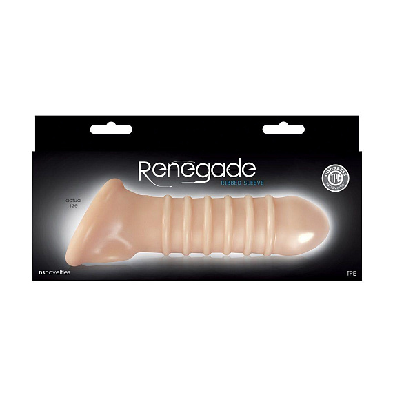 Телесная насадка на пенис с рёбрами и подхватом мошонки Renegade Ribbed Sleeve - термопластичный эластомер (TPE)