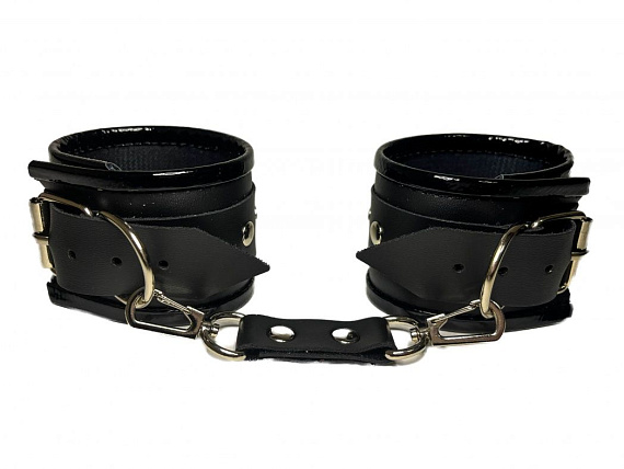 Черные наручники из эко-кожи - искусственная кожа