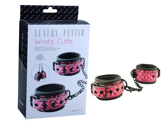 Розово-чёрные кожаные наручники Wrists Cuffs с геометрическим узором - искусственная кожа