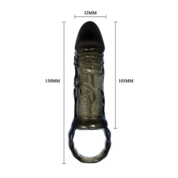 Закрытая насадка на фаллос с кольцом для мошонки - 15 см. - термопластичный эластомер (TPE)