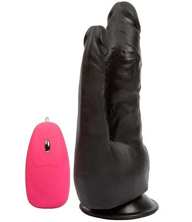 Черный анально-вагинальный вибромассажёр с проводным пультом - 17 см.