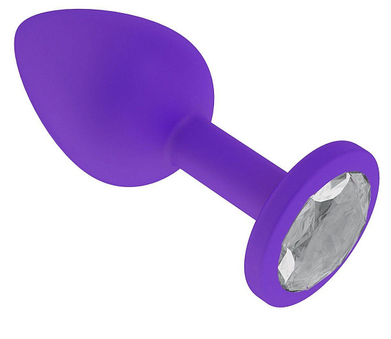 Фиолетовая силиконовая пробка с прозрачным кристаллом - 7,3 см. - силикон
