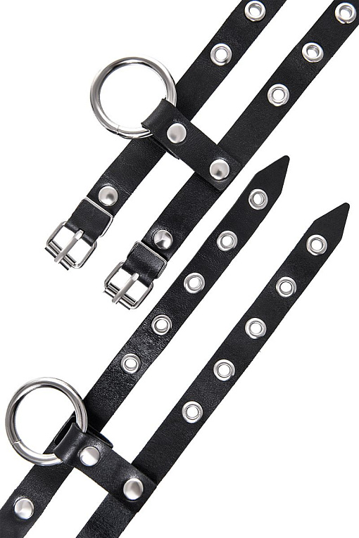 Черные однослойные наручники из двух ремешков - фото 7