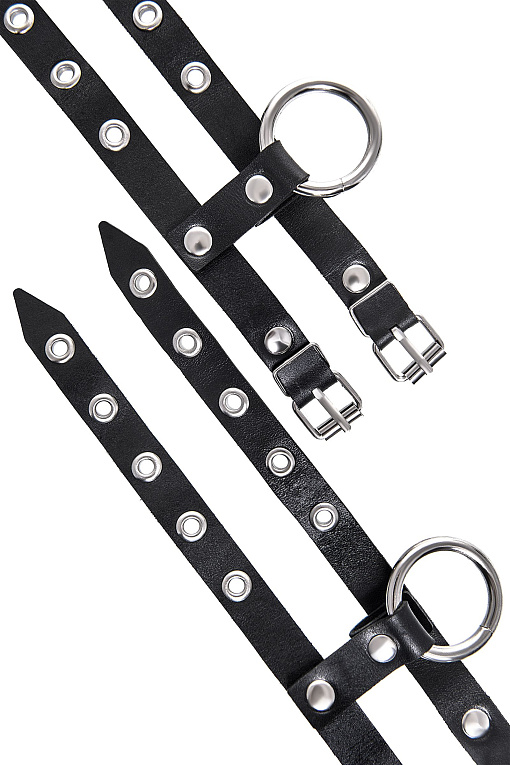 Черные однослойные кожаные наручники из двух ремешков - фото 7